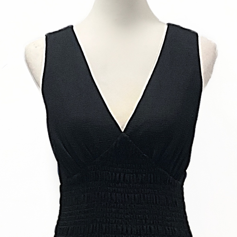SHE + SKY Deep V Neck Ruched Bodycon Ruched Midi Dress